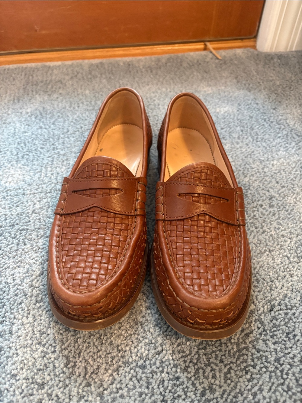J. Crew Brown Woven Leather Penny Loafers